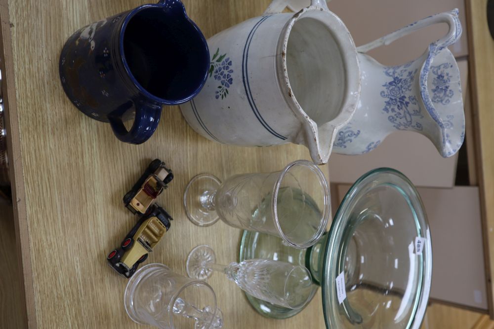 Assorted ceramics and glass, including a pair of Gustavsberg Argenta planters, 33cm diameter (30)